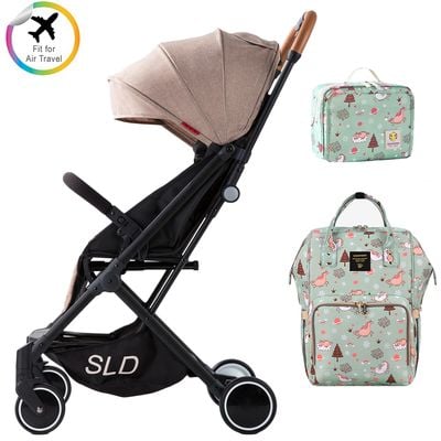 Teknum Travel Lite Stroller - Khaki and Sunveno Green Dream Diaper Bag and Clutch Combo